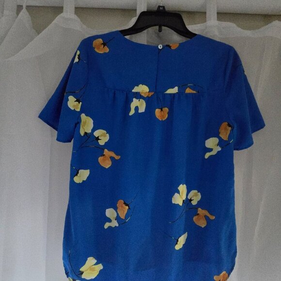 Daniel Rainn Blue floral top shirt sleeve blouse - Picture 7 of 9
